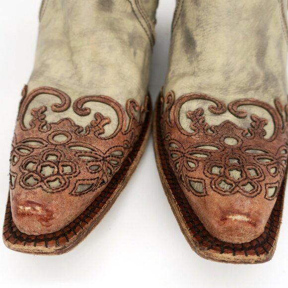 Corral A2665 Cognac Leather Lace Look Overlay Cowgirl Western Boots Snip Toe 7M - Picture 3 of 10